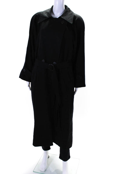 Linda Richards Womens Button Down Trench Coat Black Wool Size 14