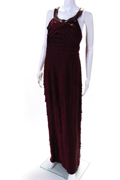 Calvin Klein Womens Sequined Straps Sleeveless Gown Merlot  Red Size 12