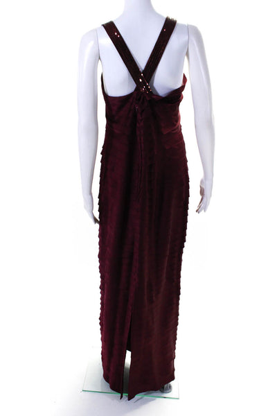 Calvin Klein Womens Sequined Straps Sleeveless Gown Merlot  Red Size 12