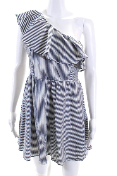 JOA Los Angeles Womens Striped One Shoulder Dress Blue White Size Medium