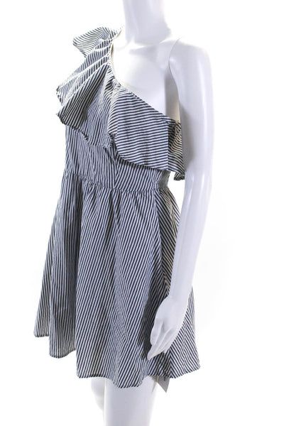 JOA Los Angeles Womens Striped One Shoulder Dress Blue White Size Medium