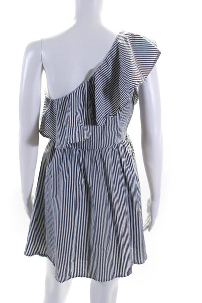 JOA Los Angeles Womens Striped One Shoulder Dress Blue White Size Medium