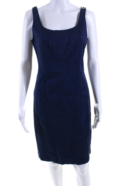 J Crew Women's Scoop Neck Sleeveless A-Line Midi Dress Navy Blue Size 4