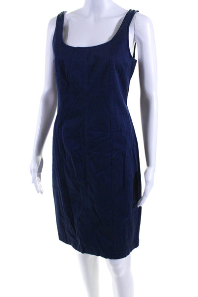 J Crew Women's Scoop Neck Sleeveless A-Line Midi Dress Navy Blue Size 4