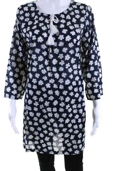 J Crew Women's Round Neck Tassel Long Sleeves Floral Tunic Blouse Size M