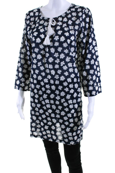 J Crew Women's Round Neck Tassel Long Sleeves Floral Tunic Blouse Size M