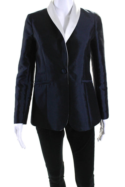 Harvey Faircloth Womens Satin Shawl Collar Button Up Jacket Blazer Black Size S