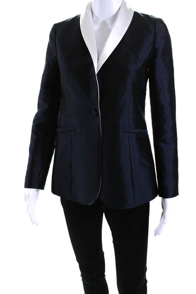 Harvey Faircloth Womens Satin Shawl Collar Button Up Jacket Blazer Black Size S