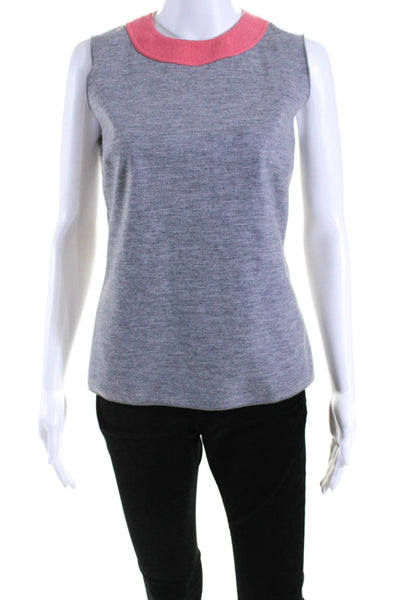 Derek Lam Womens Wool Knit Sleeveless Zip Up Crew Neck Blouse Top Gray Size 4