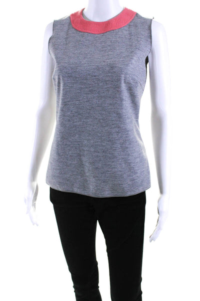 Derek Lam Womens Wool Knit Sleeveless Zip Up Crew Neck Blouse Top Gray Size 4