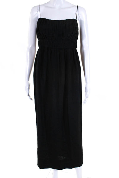 J Crew Women's Square Neck Spaghetti Straps Slit Hem Maxi Dress Black Size 2