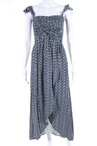 Tiare Hawaii Women's V-Neck Ruffle Wrap Midi Dress Blue Polka Dot One Size