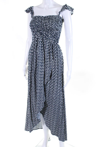 Tiare Hawaii Women's V-Neck Ruffle Wrap Midi Dress Blue Polka Dot One Size