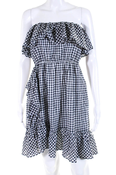 J Crew Women's Square Neck Ruffle Tiered Mini Dress Black White Check Size S