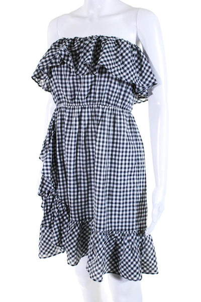 J Crew Women's Square Neck Ruffle Tiered Mini Dress Black White Check Size S