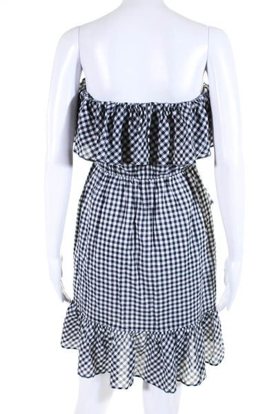 J Crew Women's Square Neck Ruffle Tiered Mini Dress Black White Check Size S