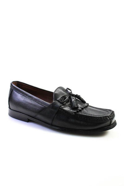 Johnston & Murphy Mens Leather Fringe Slide On Loafers Black Size 9.5 Wide