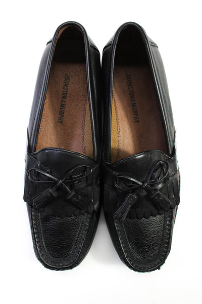 Johnston & Murphy Mens Leather Fringe Slide On Loafers Black Size 9.5 Wide