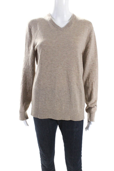 Theory Womens Wool Knit Long Sleeve V-Neck Sweater Shirt Top Light Brown Size S