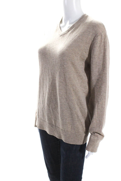 Theory Womens Wool Knit Long Sleeve V-Neck Sweater Shirt Top Light Brown Size S