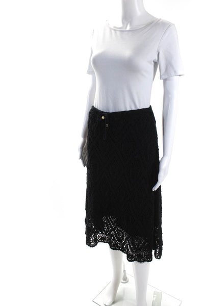 525 America Women's Drawstring Crochet A-Line Midi Skirt Black Size L