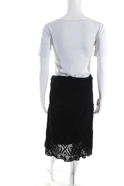 525 America Women's Drawstring Crochet A-Line Midi Skirt Black Size L