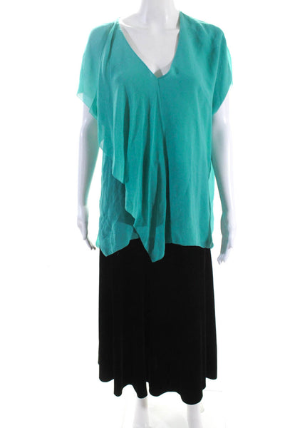 T. Babaton Women's V-Neck Sleeveless Sheer Silk Blouse Green Size L Lot 2