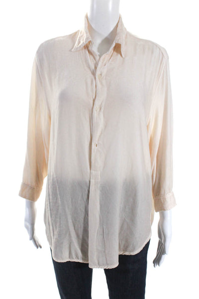 CP Shades Womens Velvet Long Sleeves Button Down Shirt Beige Pink Size Small