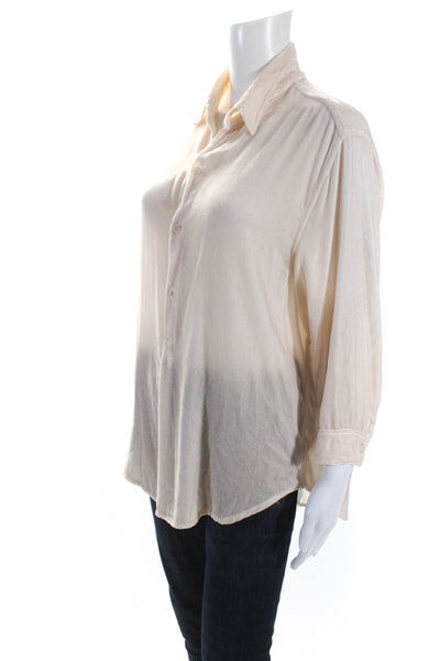 CP Shades Womens Velvet Long Sleeves Button Down Shirt Beige Pink Size Small