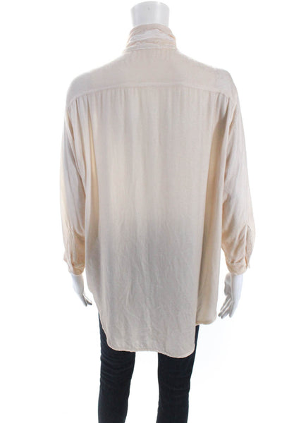 CP Shades Womens Velvet Long Sleeves Button Down Shirt Beige Pink Size Small