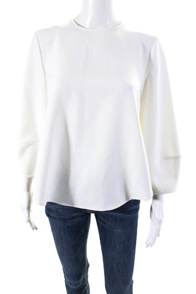 Toccin Womens Long Sleeve Keyhole Back Crewneck Curved Hem Blouse White Size XS