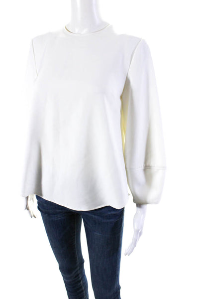 Toccin Womens Long Sleeve Keyhole Back Crewneck Curved Hem Blouse White Size XS