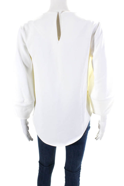 Toccin Womens Long Sleeve Keyhole Back Crewneck Curved Hem Blouse White Size XS