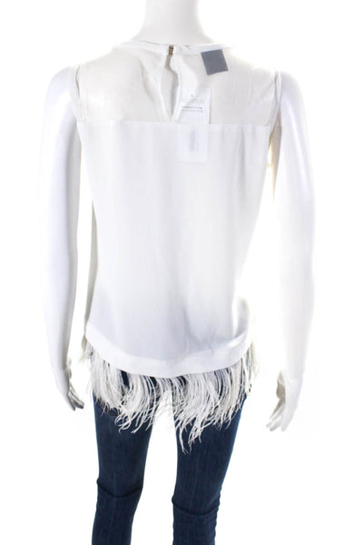 Pinko Womens Crepe Keyhole Back Ostrich Feather Hem Sleeveless Top White Size 4