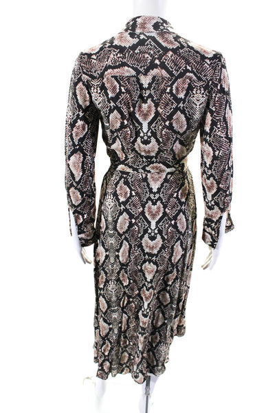 Whistles Womens Snakeskin Print Long Sleeve Button Down Shirt Dress Brown Size 2