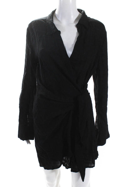 L Space Womens Long Sleeves A Line Wrap Dress Black Size Medium