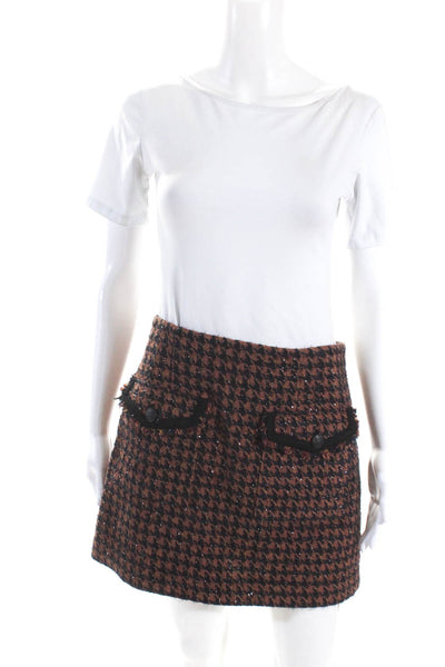 Veronica Beard Womens Houndstooth Print Mini Skirt Brown Black Cotton Size 6