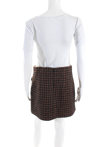 Veronica Beard Womens Houndstooth Print Mini Skirt Brown Black Cotton Size 6