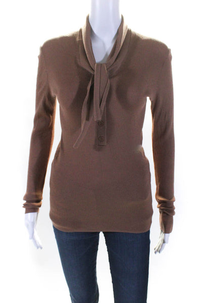 Tibi Womens Allonge Collar Ribbed Sweater Brown Size S 13915344