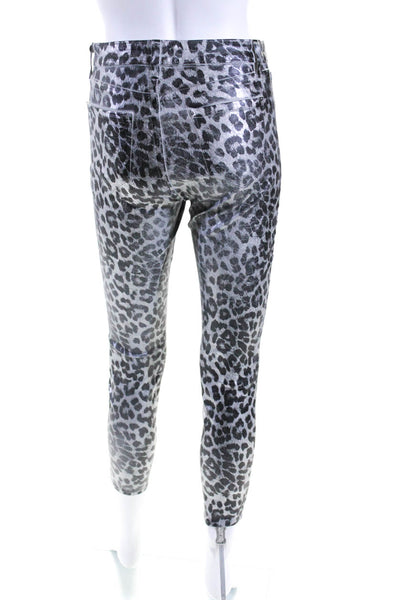 L'Agence Womens Metallic Leopard Printed High Rise Jeans Pants Silver Size 27