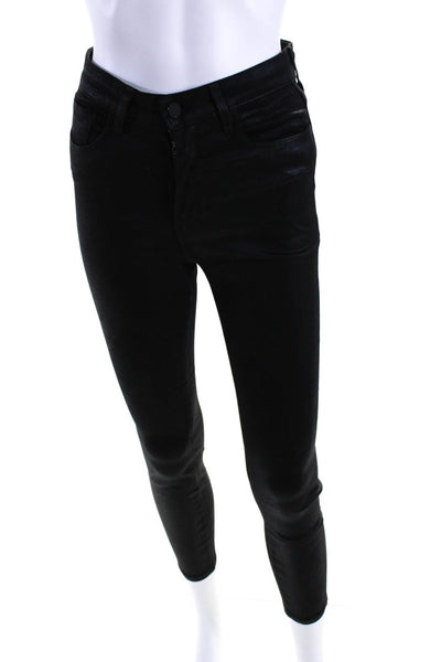 L'Agence Womens Coated Denim High Rise Zip Up Skinny Jeans Pants Black Size 27