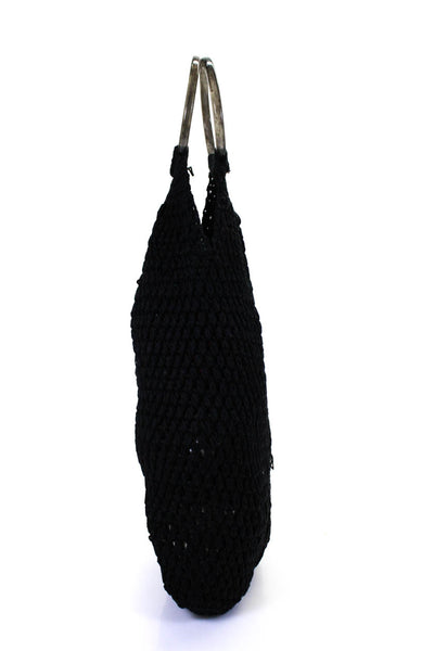 Binge Womens Crochet Resin Circle Handle Shoulder Handbag Black