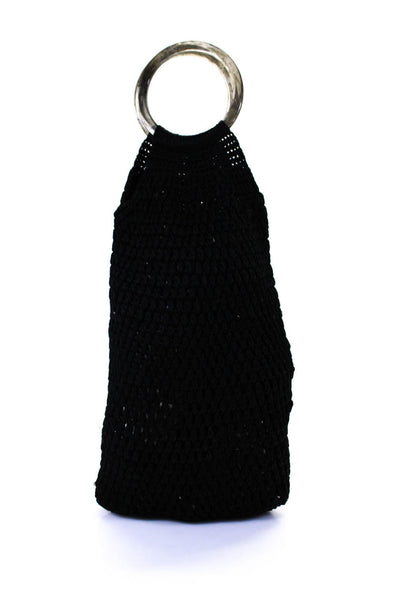 Binge Womens Crochet Resin Circle Handle Shoulder Handbag Black