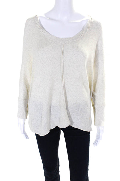 Free People Womens Cotton Knit Scoop Neck 3/4 Sleeve Sweater Top Beige Size S