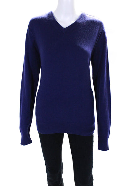 Vince Womens Cashmere Knit Ribbed Hem Long Sleeve V-Neck Sweater Purple Size M