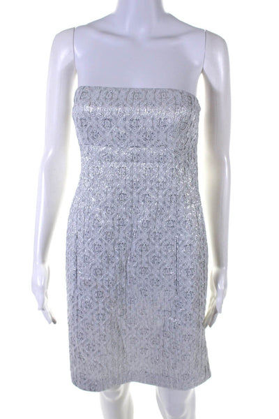 Michael Kors Womens Metallic Strapless Lined Mini Dress White Silver Size 8US