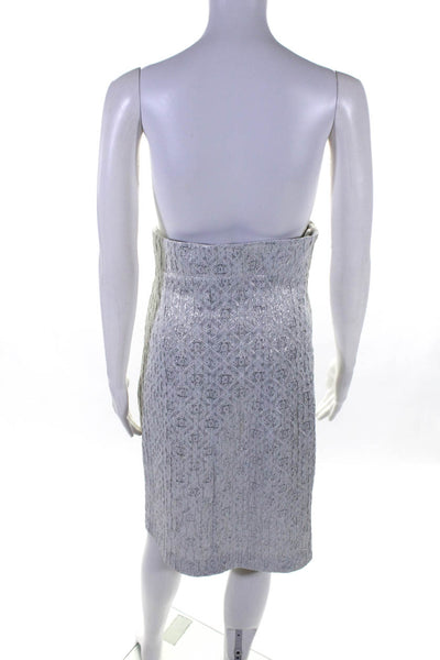 Michael Kors Womens Metallic Strapless Lined Mini Dress White Silver Size 8US