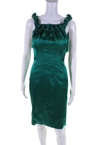 Karen Millen Womens Satin Ruched Bodice Split Hem Sheath Dress Pine Green Size 6