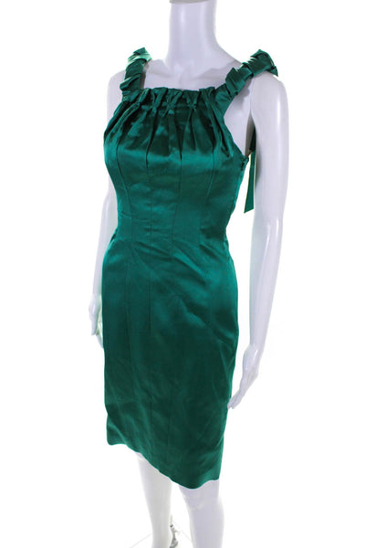 Karen Millen Womens Satin Ruched Bodice Split Hem Sheath Dress Pine Green Size 6