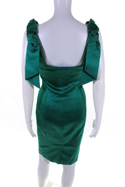 Karen Millen Womens Satin Ruched Bodice Split Hem Sheath Dress Pine Green Size 6